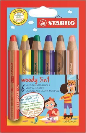 Farebná ceruzka, hrubá, STABILO "Woody", 6 rôznych farieb