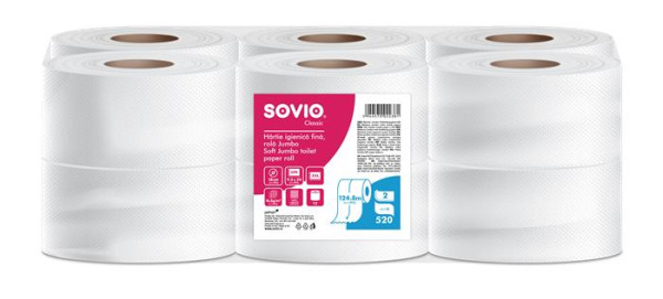 Toaletný papier, 2-vrstvový, 124,8 m, priemer 18 cm, SOVIO