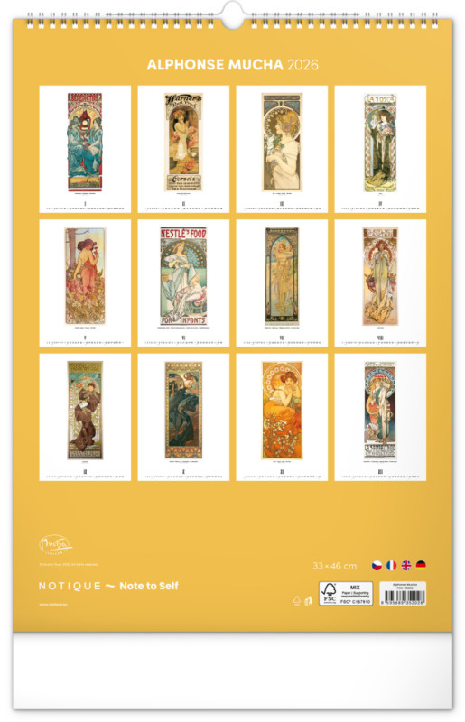 NOTIQUE Nástenný kalendár Alfons Mucha 2026, 33 x 46 cm 13