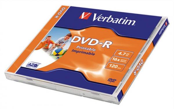 DVD-R disk, potlačiteľný, matný, ID, 4,7GB, 16x, 1 ks, klasický obal, VERBATIM