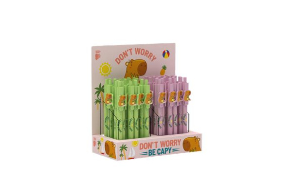 Guľôčkové pero, displej, 0,8 mm, stláčací mechanizmus, mix, ICO "Capybara", modré 1