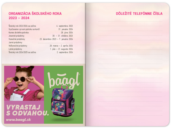 Školský diár Ružové pruhy (september 2023 – december 2024), 9,8 × 14,5 cm 8