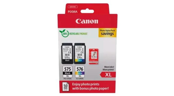 CANON Multipack PG-575XL/CL-576XL + GP-501 fotopapier, čierna + farebná (400 + 300 strán) + 50 h
