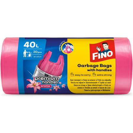 Vrecia na odpadky, s uškom, parfumované, 40 l, 20 ks, 52x61 cm, 16 µ, FINO "Premium handle