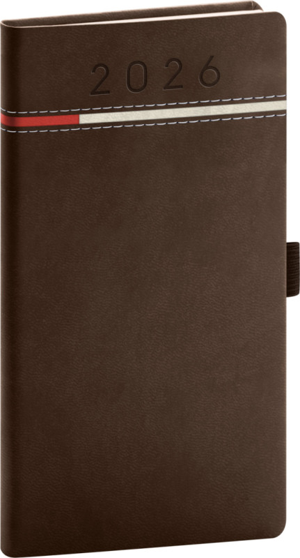 NOTIQUE Vreckový diár Tomy 2026, hnedo-červený, 9 x 15,5 cm