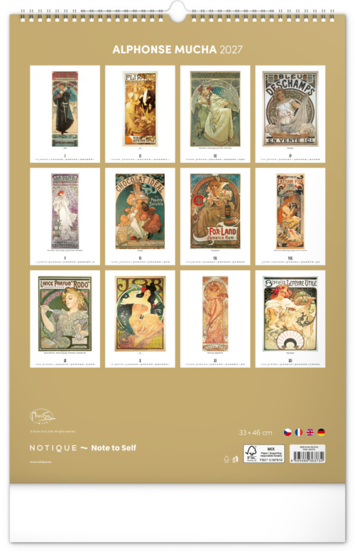 NOTIQUE Nástenný kalendár Alfons Mucha 2027, 33 x 46 cm 13