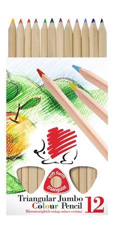 Farebné ceruzky, trojhranný tvar, hrubé, telo prírodnej farby, ICO "Ježko", 12 rôznych far