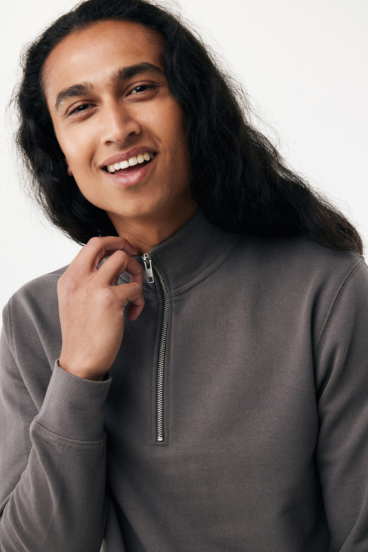 IQONIQ Elgon sveter s krátkym zipsom z recyklovanej bavlny antracitová S 8