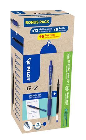 Gélové pero, 0,32 mm, stláčací mechanizmus, PILOT "G-2, Bonus Pack", modrá + náplň