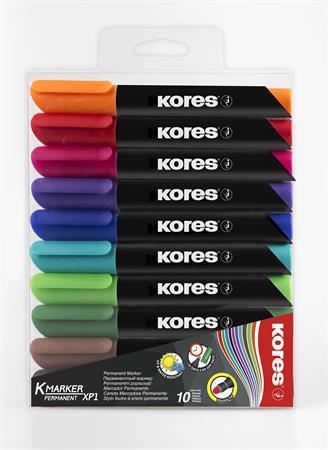 Permanentný popisovač, 3-5 mm, kužeľový hrot, KORES "K-Marker", 10 rôznych farieb