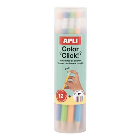 Sada farebných náplňových ceruziek v púzdre, APLI "Color Click", 12 rôznych farieb