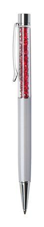 ART CRYSTELLA Guľôčkové pero, krémovo-biela, vrch siam červená, plnené SWAROVSKI® krištáľmi, 14 cm, ART