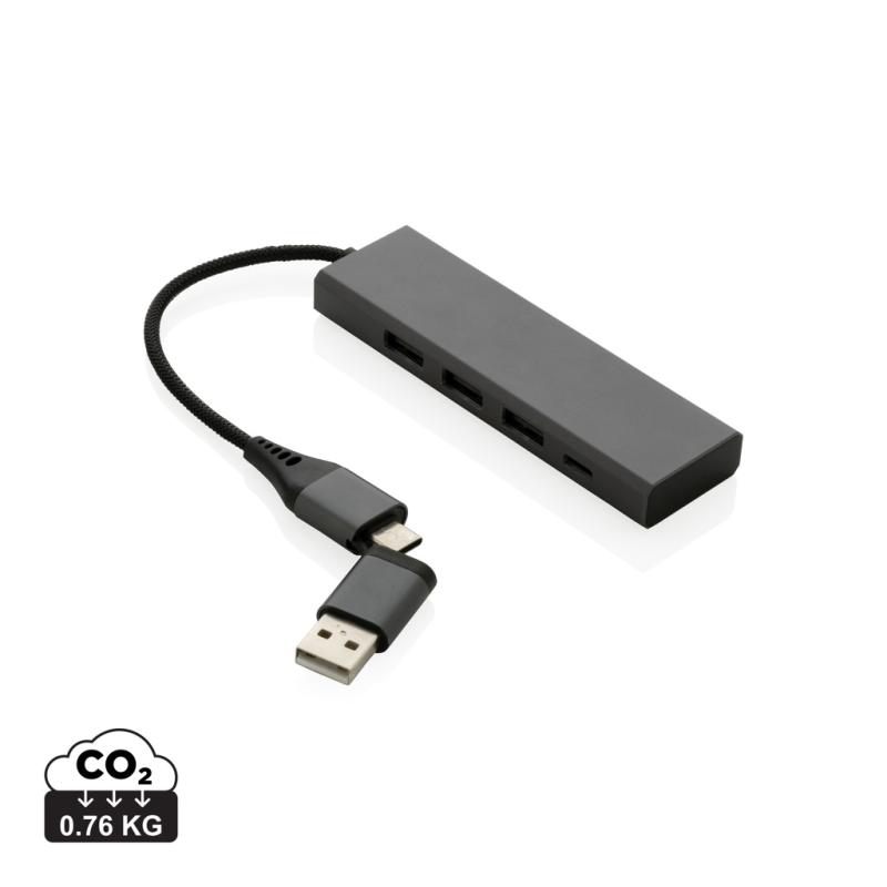 USB rozbočovač Terra z RCS recykl. hliníka sivá