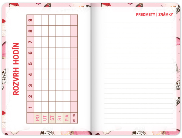 Školský diár Motýliky (september 2023 – december 2024), 9,8 × 14,5 cm 9