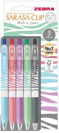 Gélové pero, sada, 0,33 mm, stláčací mechanizmus, pruhované telo, ZEBRA "Sarasa Clip Paste 1