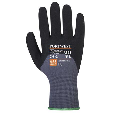 . Ochranné rukavice, nylonové, nitrilová pena, M, "DermiFlex Ultra Plus", sivo-čierna
