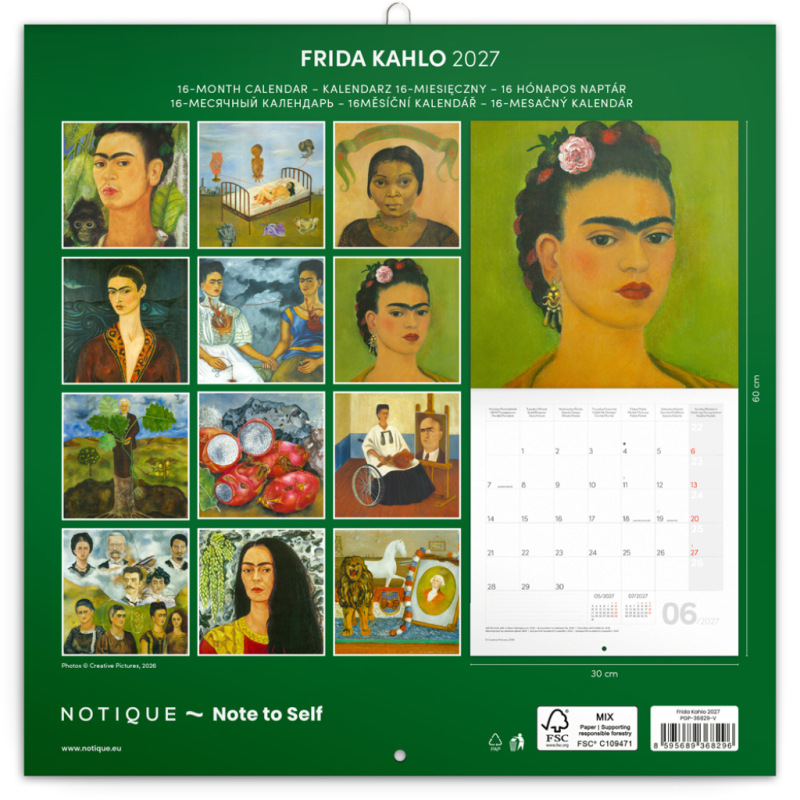 NOTIQUE Poznámkový kalendár Frida Kahlo 2027, 30 x 30 cm 14