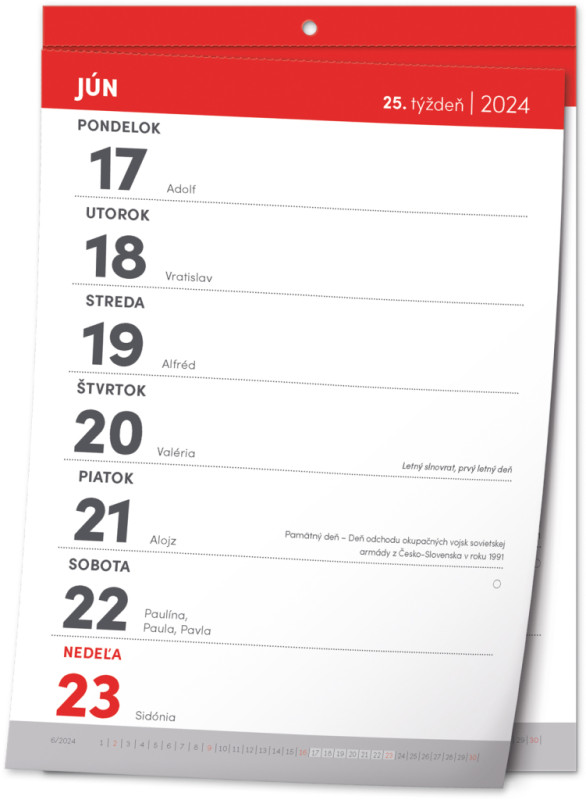 Nástenný kalendár Trhací týždenný 2024 SK, A5 1
