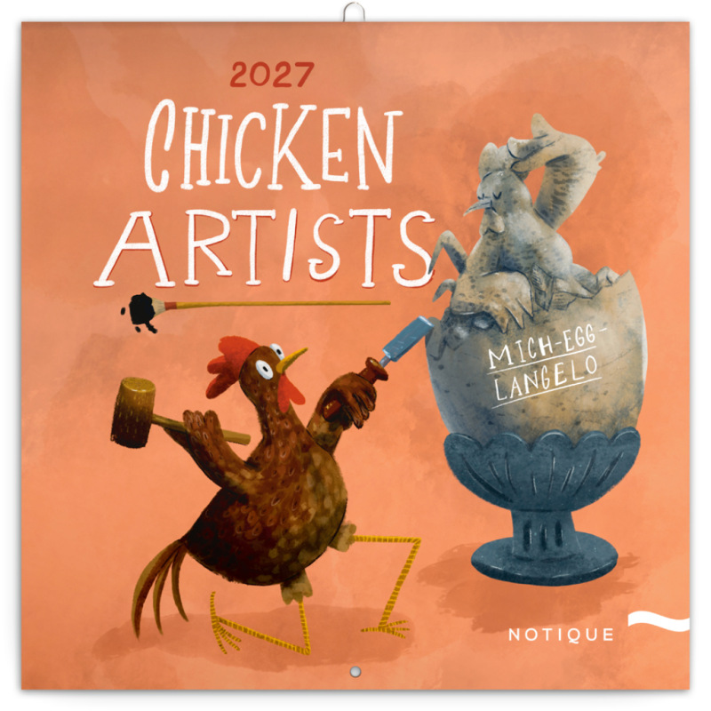 NOTIQUE Grid calendar Chicken Artists 2027, 30 x 30 cm