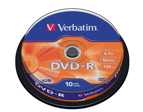 DVD-R disk, AZO,  4,7GB, 16x, 10 ks, cake box, VERBATIM