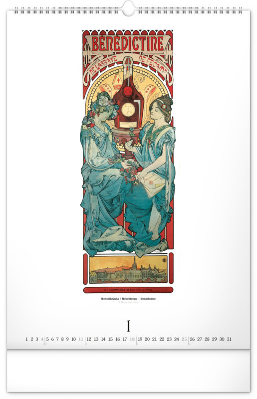 NOTIQUE Nástenný kalendár Alfons Mucha 2026, 33 x 46 cm 1