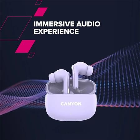 Slúchadlá, TWS bezdrôtové, Bluetooth 5.4, CANYON "OnGo 9", fialové 6
