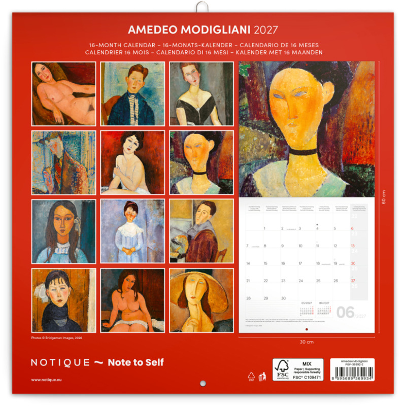 NOTIQUE Grid calendar Amedeo Modigliani 2027, 30 x 30 cm 14