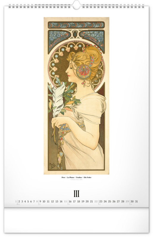 NOTIQUE Nástenný kalendár Alfons Mucha 2026, 33 x 46 cm 3