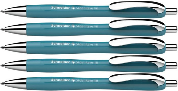 Guľôčkové pero, 0,7 mm, stláčací mechanizmus, SCHNEIDER "Slider Rave XB", tyrkysové 3
