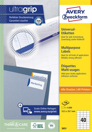 Etikety, univerzálne, 52,5x29,7 mm, AVERY ZWECKFORM, 4000 etikiet/bal 2