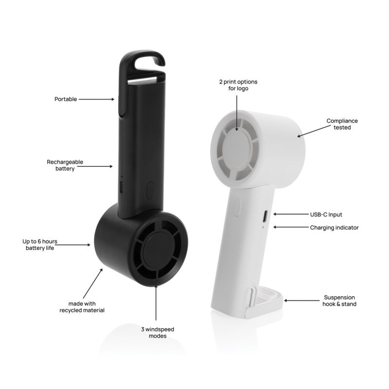 Twist RCS prenosný nabíjateľný ventilátor z rec. plastu čierna 9