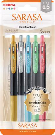 Gélové pero, sada, 0,33 mm, stláčací mechanizmus, ZEBRA "Sarasa Clip Decoshine", mix 5 ko 1
