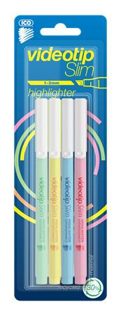Zvýrazňovač, sada, 1-3 mm, ICO "Videotip Slim", 4 rôzne pastelové farby 1