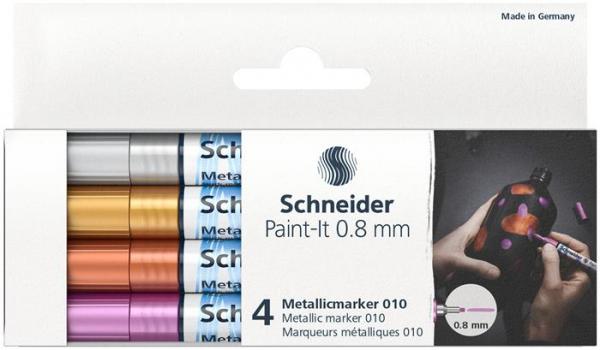 Akrylový popisovač, sada, 0,8 mm, SCHNEIDER "Paint-It 010", 4 rôzne kovové farby