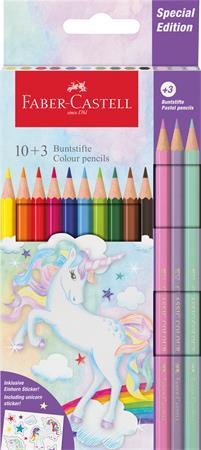 Farebné ceruzky, sada, šesťhranné, FABER-CASTELL"Jednorožec" 10+3 rôznych farieb