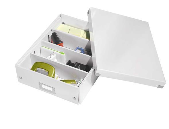 Odkladacia škatuľa, organizačná, laminovaný kartón, veľkosť: M, LEITZ "Click&Store", biela