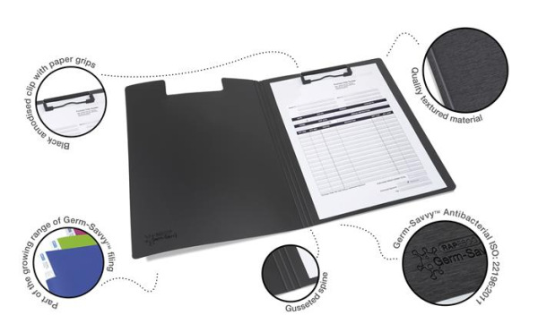 Podložka na písanie, antibakteriálna, A4, RAPESCO "Germ-Savvy®", čierna 2
