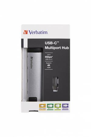 USB ethernetový sieťový adaptér s USB hubom, 4 porty, USB 3.0, USB-C, HDMI, VERBATIM
