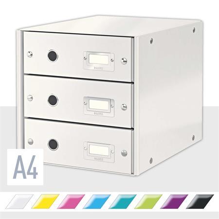 Zásuvkový box, polaminovaný kartón, 3 zásuvky, LEITZ "Click&Store", biela