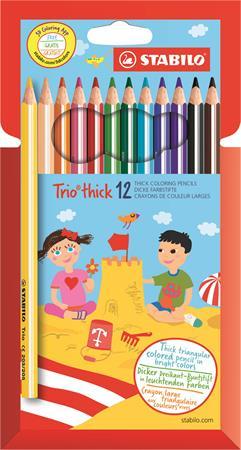 Farebné ceruzky, sada, trojhranný tvar, hrubé, STABILO "Trio thick", 12 rôznych farieb