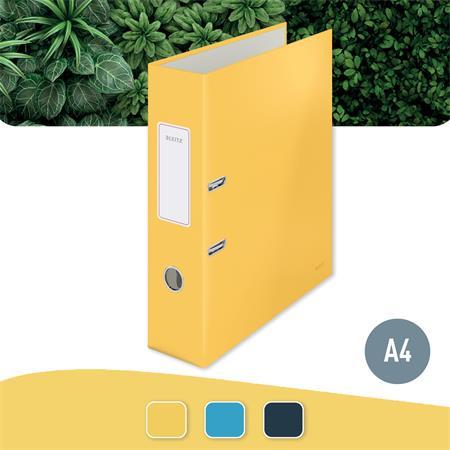Pákový šanón, 80 mm, A4, kartón, 180°, LEITZ "Cosy Soft Touch", matná žltá