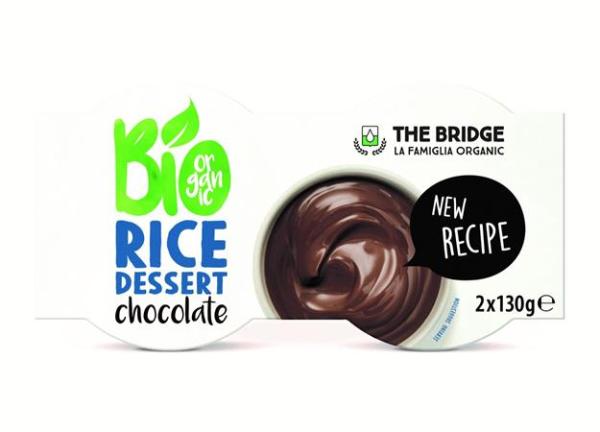 Rastlinný dezert, bio,  bio, 2x130 g, THE BRIDGE, ryžový, čokoládová príchuť