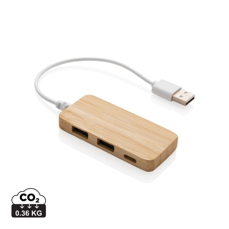 Bambusový USB hub s USB C hnedá