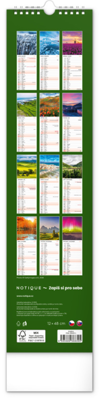 NOTIQUE Nástenný kalendár Krajina CZ/SK 2027, 12 x 48 cm 13