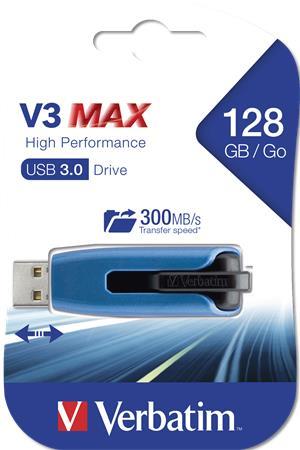 USB kľúč, 128GB, USB 3.0, 175/80 MB/sec, VERBATIM "V3 MAX", modrý-čierny