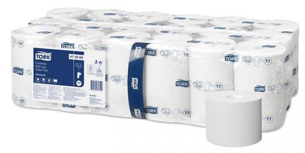 Toaletný papier, T7 systém, 1-vrstvový, priemer: 13,1 cm, Universal, TORK " Mid-size", bie