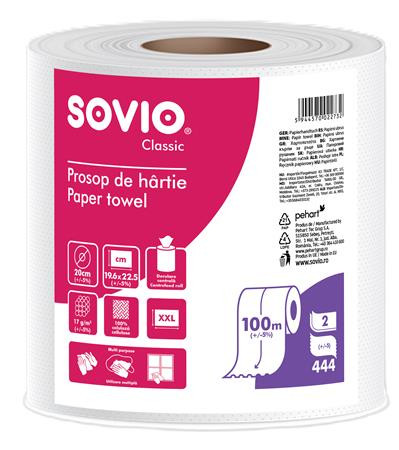 Papierové utierky, 100 % celulóza, rolkové, 100 m, priemer 20 cm, 2-vrstvové, SOVIO