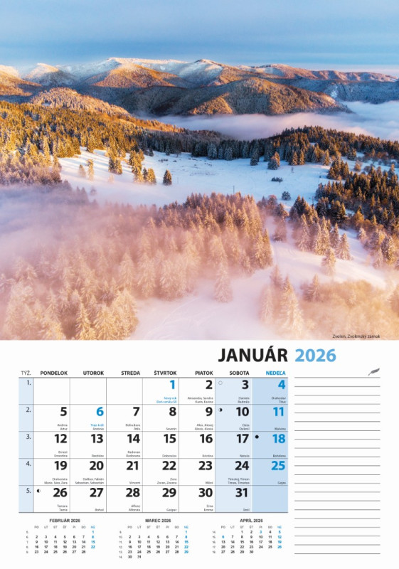 Nástenný kalendár Slovensko z výšky 2026 2
