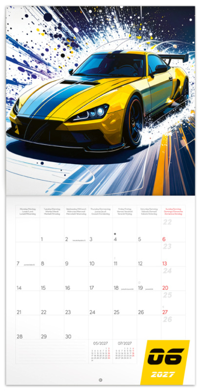 NOTIQUE Grid calendar Fast Cars 2027, 30 x 30 cm 1
