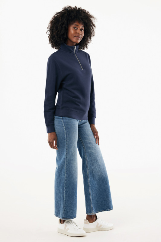 IQONIQ Elgon sveter s krátkym zipsom z recyklovanej bavlny námornícka modrá XXXL 5